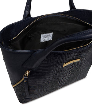 Borsa tote blu notte in pelle stampata