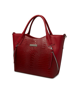 Borsa tote bordeaux in pelle stampata