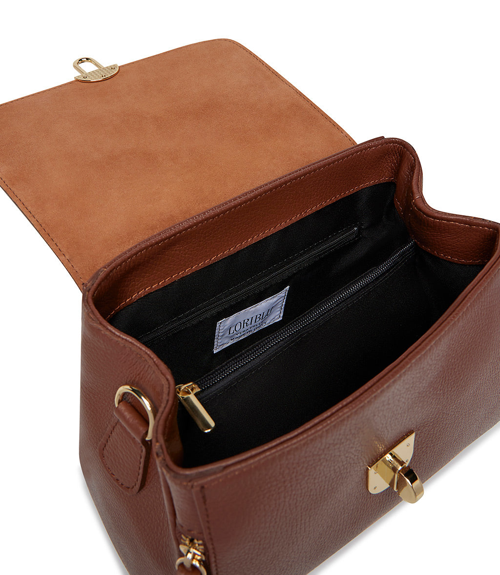 Brown grained leather hand bag 