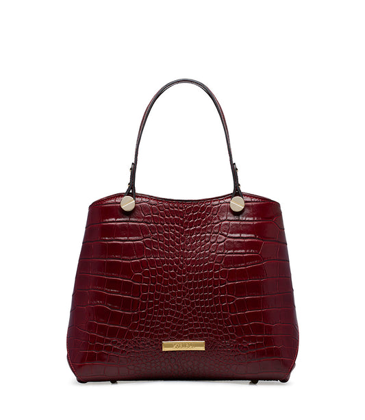 Burgundy embossed texture leather tote bag