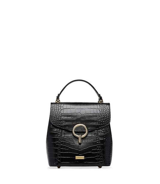 Black embossed texture leather hand bag