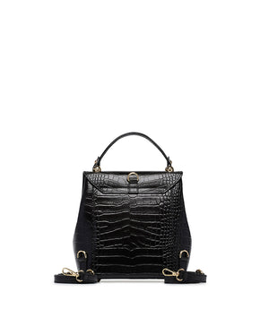 Black embossed texture leather hand bag