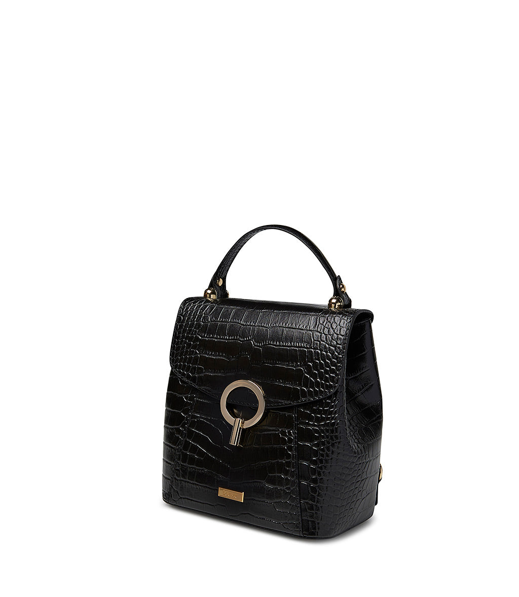 Black embossed texture leather hand bag