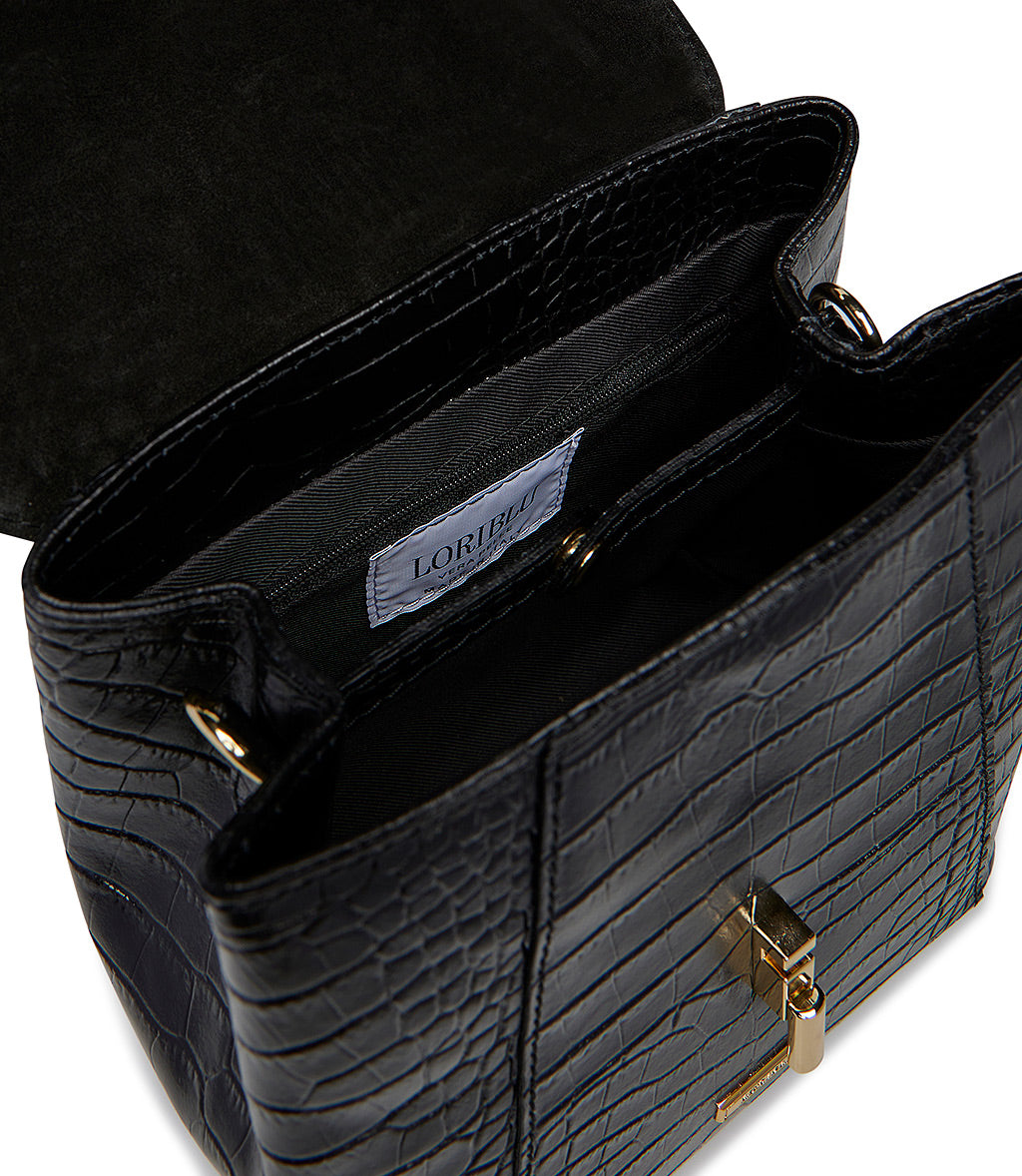 Black embossed texture leather hand bag