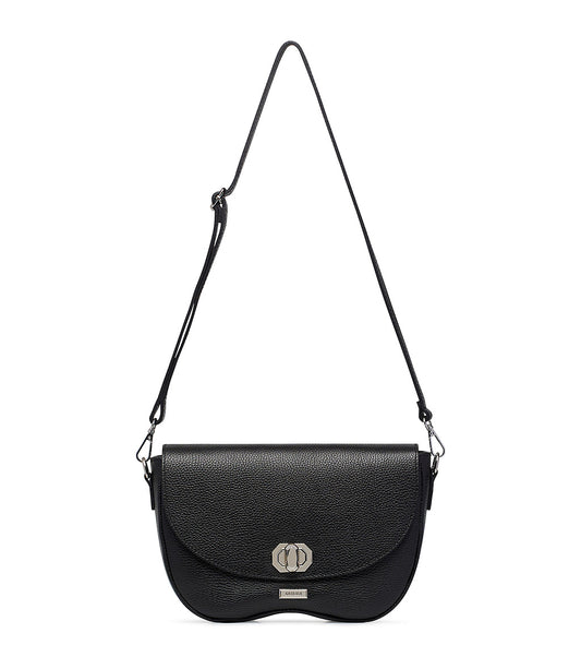 Textured black leather crossbody bag