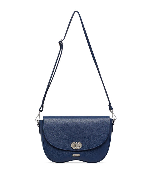 Textured blue leather crossbody bag