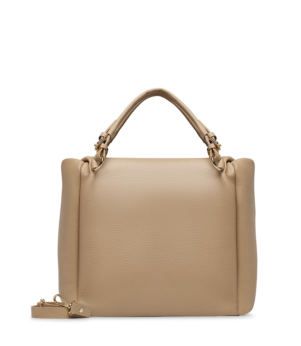 Borsa beige in pelle martellata