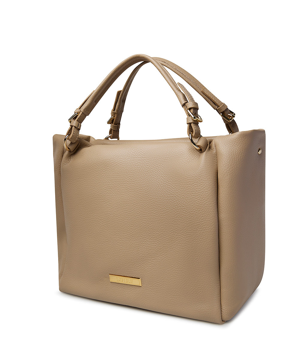 Borsa beige in pelle martellata