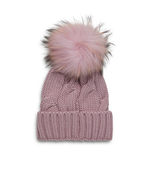 Cuffia in lana e acrilico colore rosa con ponpon